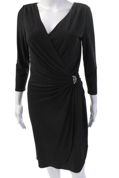 Lauren Ralph Lauren Women Sheath Wrap Dress Black V Neck 3/4 Sleeve Size 6