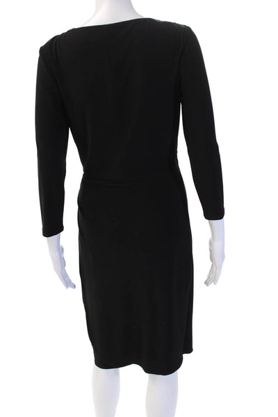 Lauren Ralph Lauren Women Sheath Wrap Dress Black V Neck 3/4 Sleeve Size 6