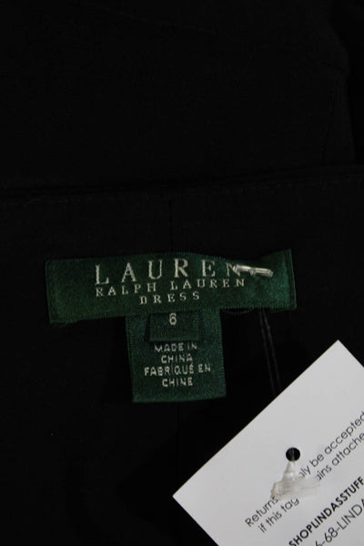 Lauren Ralph Lauren Women Sheath Wrap Dress Black V Neck 3/4 Sleeve Size 6