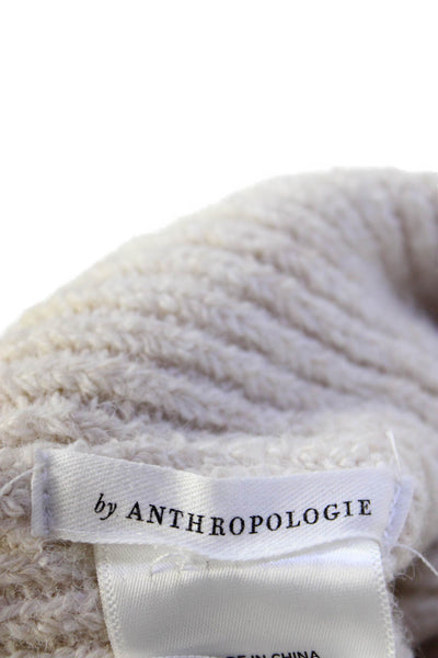 Anthropologie Womens Knit Cuffed Velvet Bow Beanie Hat Beige Black One Size