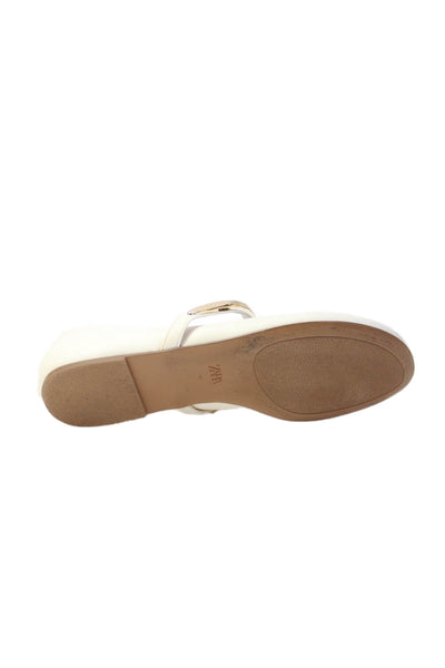 Zara Womens Embellished Flats Mary Janes Shoes White Size 9