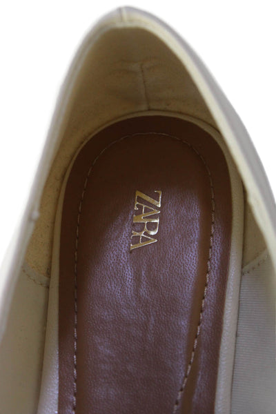 Zara Womens Embellished Flats Mary Janes Shoes White Size 9