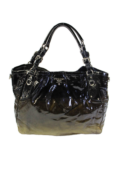 Prada Womens Vernice Leather Sfumata Shoulder Bag Black