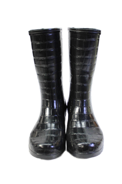 Roma Womens Crocodile Print Pull On Rain Boots Black Size 9