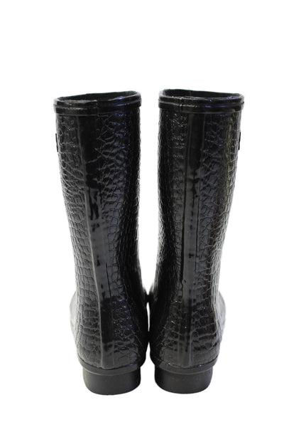 Roma Womens Crocodile Print Pull On Rain Boots Black Size 9