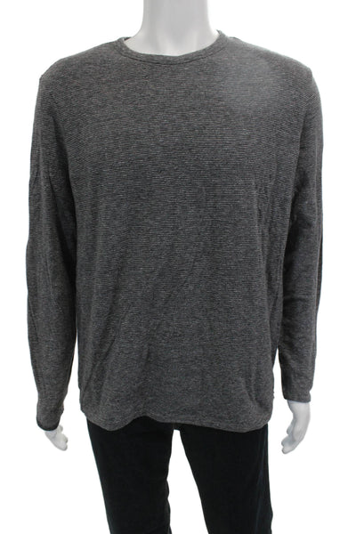 Faherty Men Long Sleeve Striped Crewneck Tee Dark Gray Cotton Size L