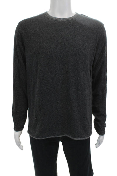 Faherty Men Long Sleeve Striped Crewneck Tee Dark Gray Cotton Size L
