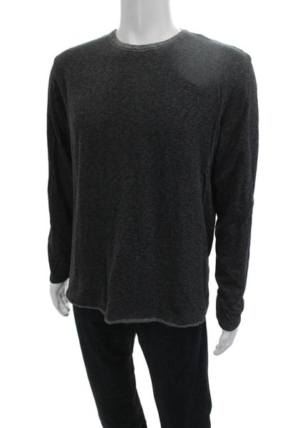 Faherty Men Long Sleeve Striped Crewneck Tee Dark Gray Cotton Size L