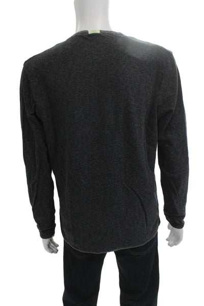 Faherty Men Long Sleeve Striped Crewneck Tee Dark Gray Cotton Size L