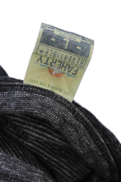 Faherty Men Long Sleeve Striped Crewneck Tee Dark Gray Cotton Size L