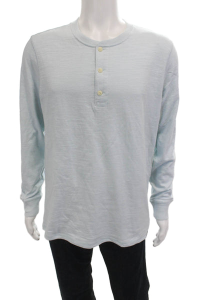 Faherty Men Long Sleeve Crew Neck Organic Cotton T Shirt Light Blue Size L