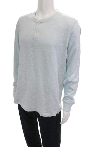 Faherty Men Long Sleeve Crew Neck Organic Cotton T Shirt Light Blue Size L