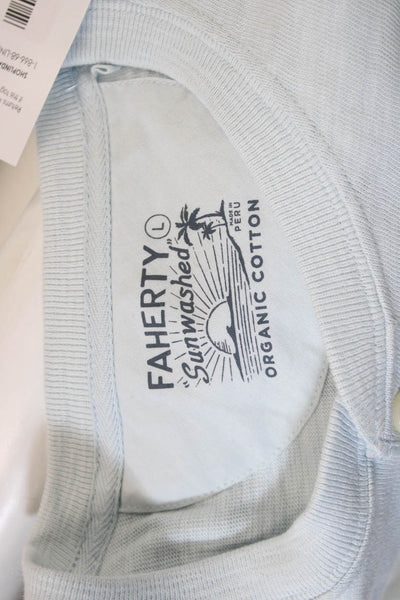 Faherty Men Long Sleeve Crew Neck Organic Cotton T Shirt Light Blue Size L
