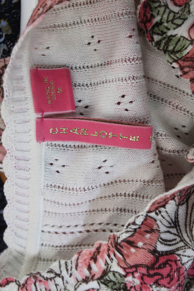 Charlotte Ronson Women Cropped Pink Floral Button Up Sweater 3/4 Sleeve Size M