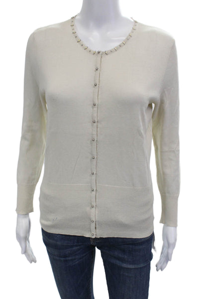 T Tahari Womens Beige Silk Cotton Cardigan Button Long Sleeve Size S