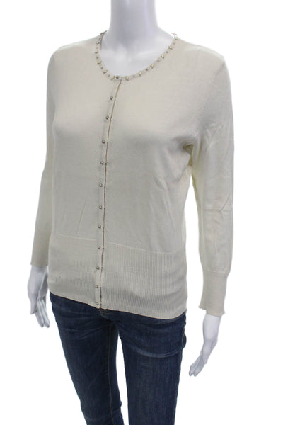 T Tahari Womens Beige Silk Cotton Cardigan Button Long Sleeve Size S