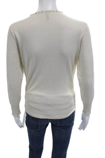 T Tahari Womens Beige Silk Cotton Cardigan Button Long Sleeve Size S