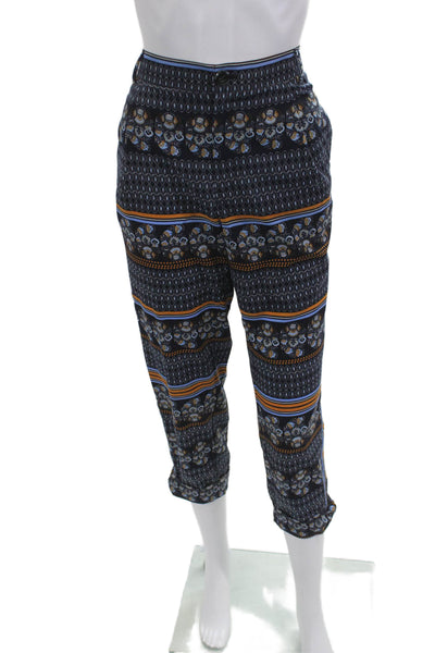 Elevenses Anthropologie Women Cropped Ankle Geometric Dark Blue Pants Size 6
