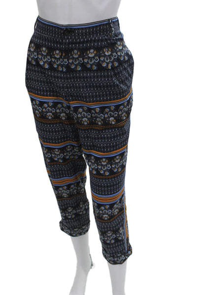 Elevenses Anthropologie Women Cropped Ankle Geometric Dark Blue Pants Size 6