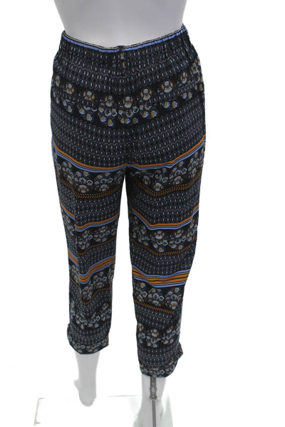 Elevenses Anthropologie Women Cropped Ankle Geometric Dark Blue Pants Size 6