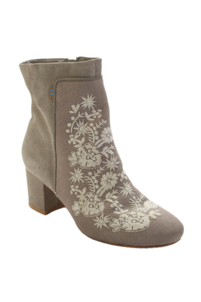 TOMS Womens Suede Floral Print Ankle Boots Beige White Size 7