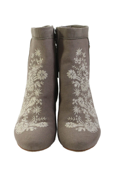 TOMS Womens Suede Floral Print Ankle Boots Beige White Size 7