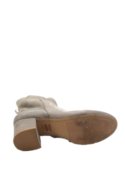 TOMS Womens Suede Floral Print Ankle Boots Beige White Size 7