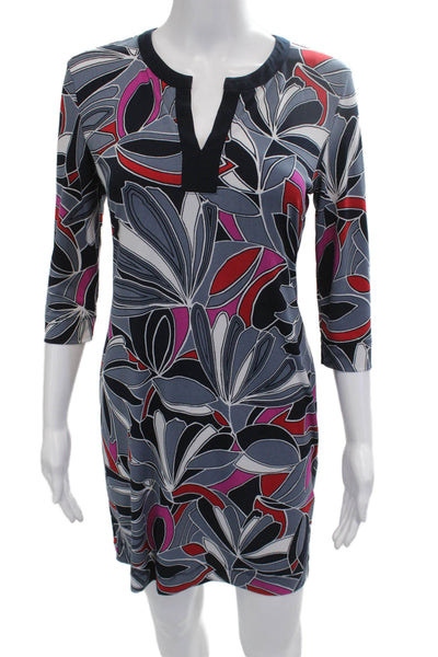Banana Republic Women Shift Dress Black Floral VNeck 3/4 Sleeve Knee Size XS
