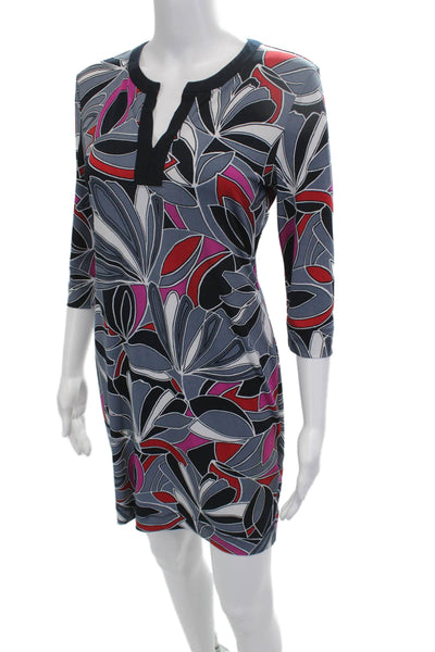 Banana Republic Women Shift Dress Black Floral VNeck 3/4 Sleeve Knee Size XS