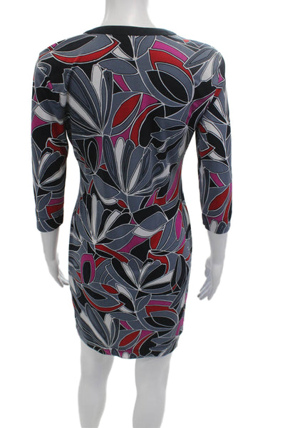 Banana Republic Women Shift Dress Black Floral VNeck 3/4 Sleeve Knee Size XS