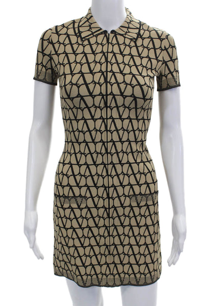 Valentino Women Shirt Dress Beige Collared Short Sleeve Zip Size XS