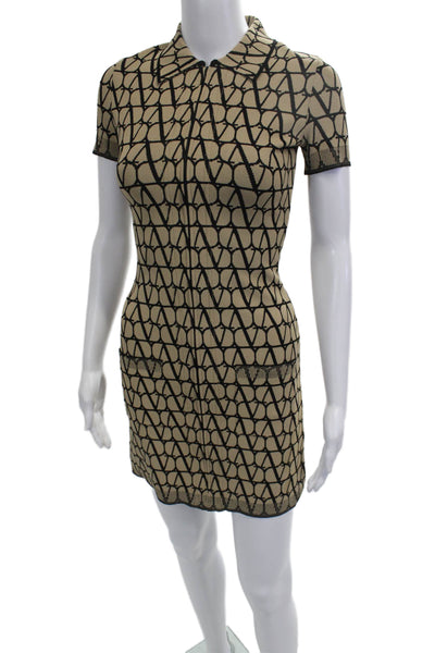 Valentino Women Shirt Dress Beige Collared Short Sleeve Zip Size XS