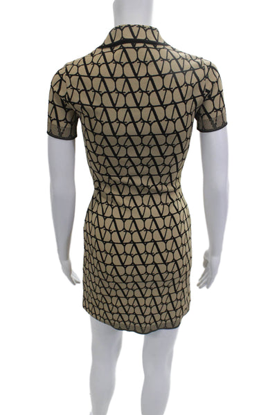 Valentino Women Shirt Dress Beige Collared Short Sleeve Zip Size XS