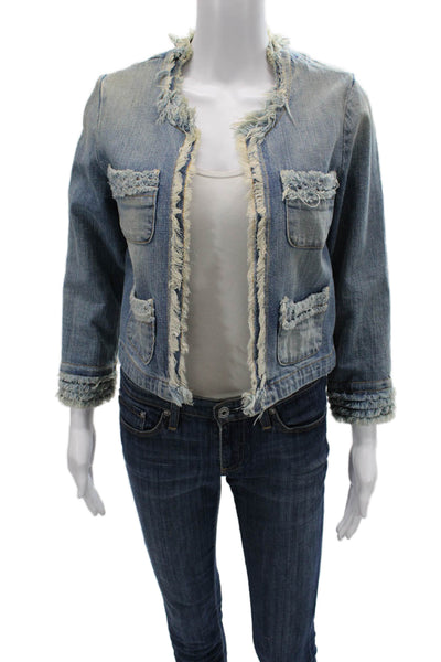 Current/Elliott Womens Blue Grunge Cotton Jacket 3/4 Sleeve Size 1