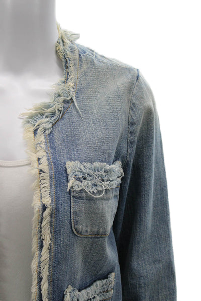 Current/Elliott Womens Blue Grunge Cotton Jacket 3/4 Sleeve Size 1