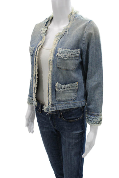 Current/Elliott Womens Blue Grunge Cotton Jacket 3/4 Sleeve Size 1