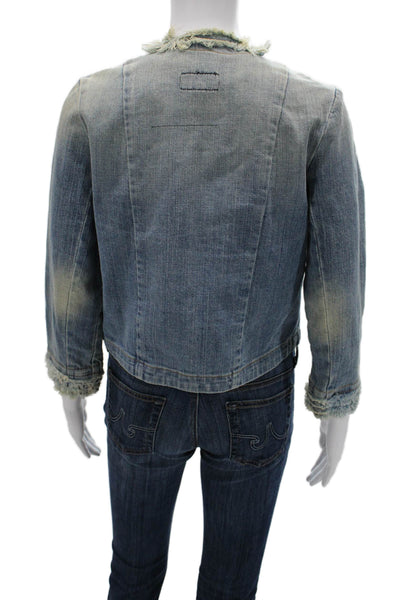 Current/Elliott Womens Blue Grunge Cotton Jacket 3/4 Sleeve Size 1