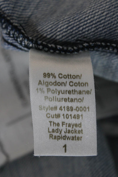 Current/Elliott Womens Blue Grunge Cotton Jacket 3/4 Sleeve Size 1