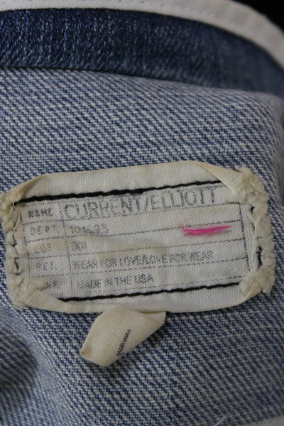 Current/Elliott Womens Blue Grunge Cotton Jacket 3/4 Sleeve Size 1