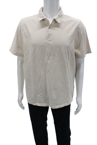 Vince Mens Beige Collared Short Sleeve Polo 100% Cotton Size L
