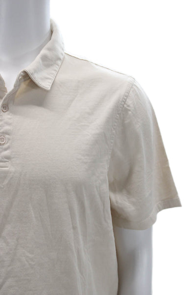 Vince Mens Beige Collared Short Sleeve Polo 100% Cotton Size L
