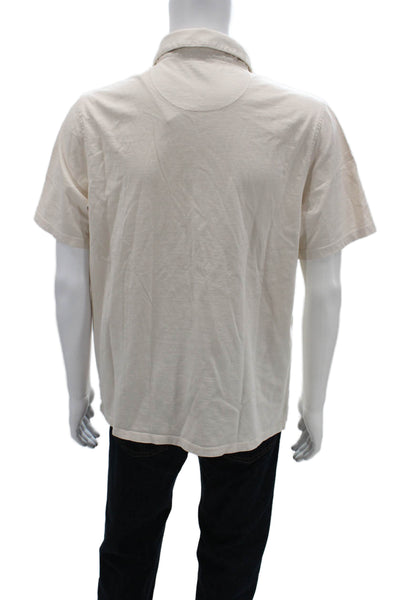 Vince Mens Beige Collared Short Sleeve Polo 100% Cotton Size L