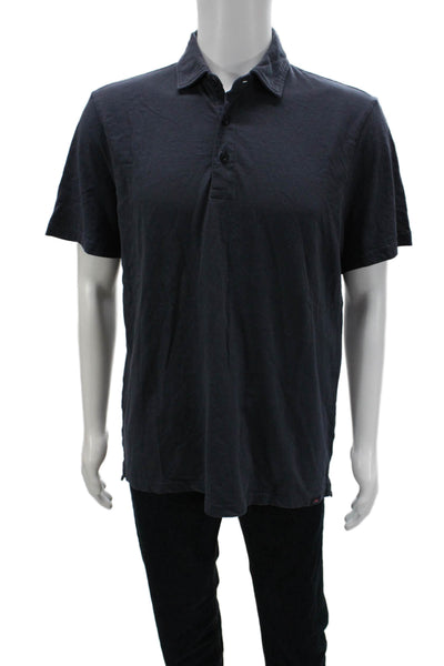 Faherty Mens Point Polo Dark Blue Collared Short Sleeve Organic Cotton Size L