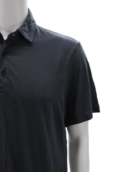 Faherty Mens Point Polo Dark Blue Collared Short Sleeve Organic Cotton Size L