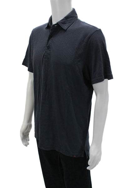 Faherty Mens Point Polo Dark Blue Collared Short Sleeve Organic Cotton Size L