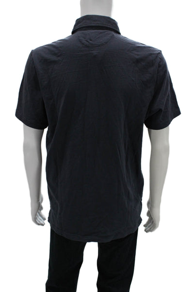 Faherty Mens Point Polo Dark Blue Collared Short Sleeve Organic Cotton Size L