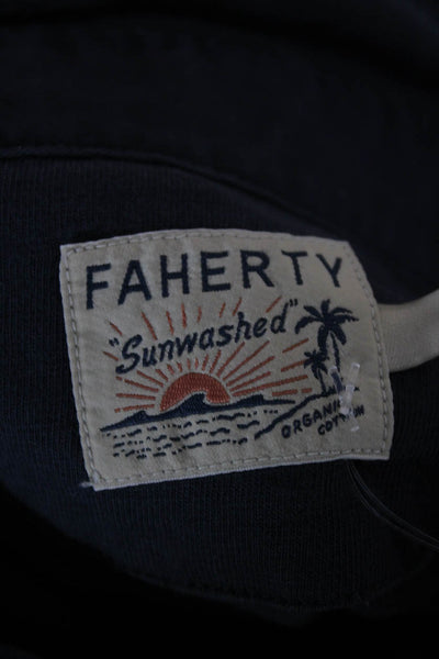 Faherty Mens Point Polo Dark Blue Collared Short Sleeve Organic Cotton Size L