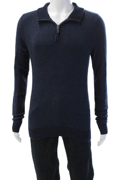 Piattelli Mens Pullover Sweater Dark Blue Cashmere Wool Collared Zip Size M