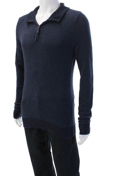 Piattelli Mens Pullover Sweater Dark Blue Cashmere Wool Collared Zip Size M