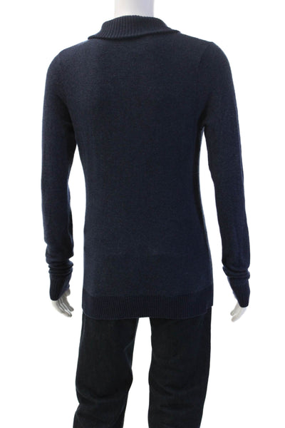Piattelli Mens Pullover Sweater Dark Blue Cashmere Wool Collared Zip Size M